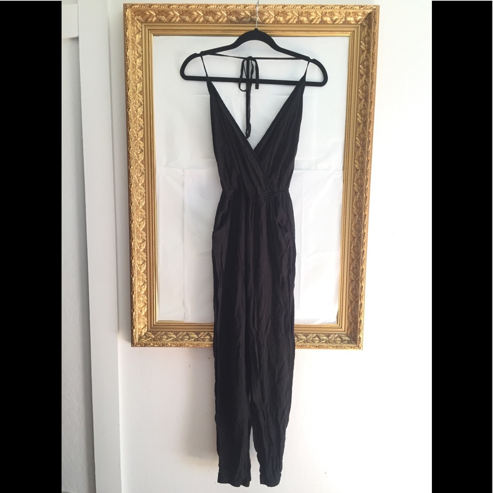 Black halter pants romper
